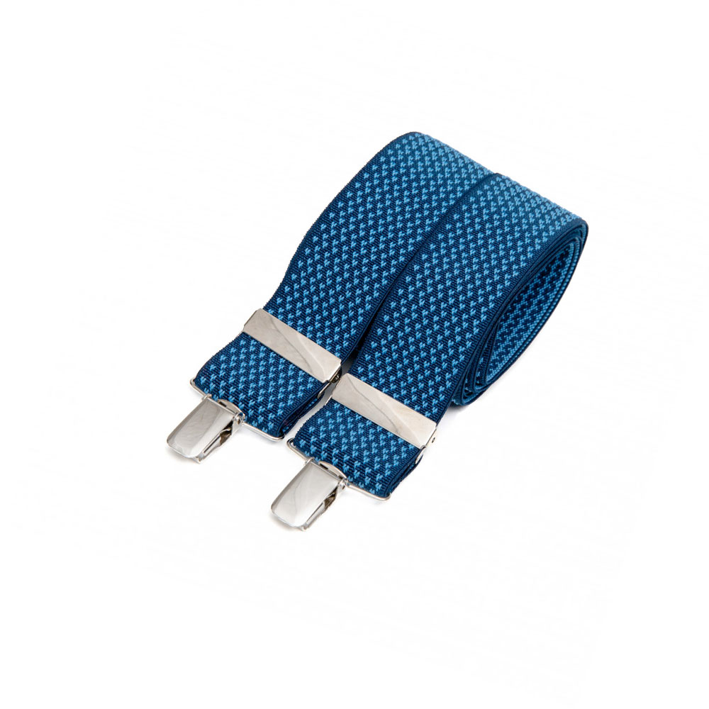 Wide clip-on suspenders – Blue micro-pattern on navy