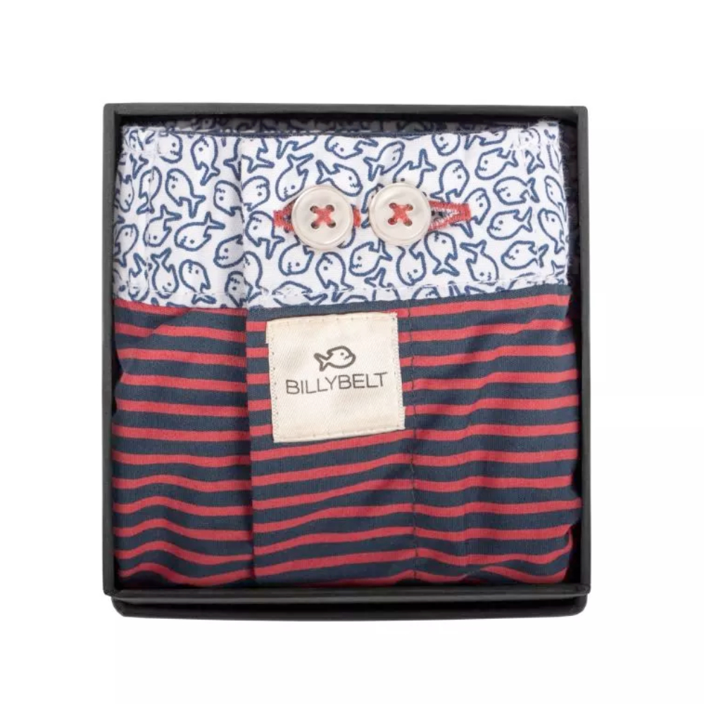 BillyBelt - Organic cotton boxer shorts - Red Stripes - Size 2XL